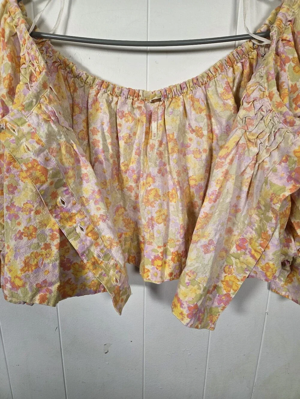 Free People Off-shoulder Floral Cropped Blouse Size XS Oversized